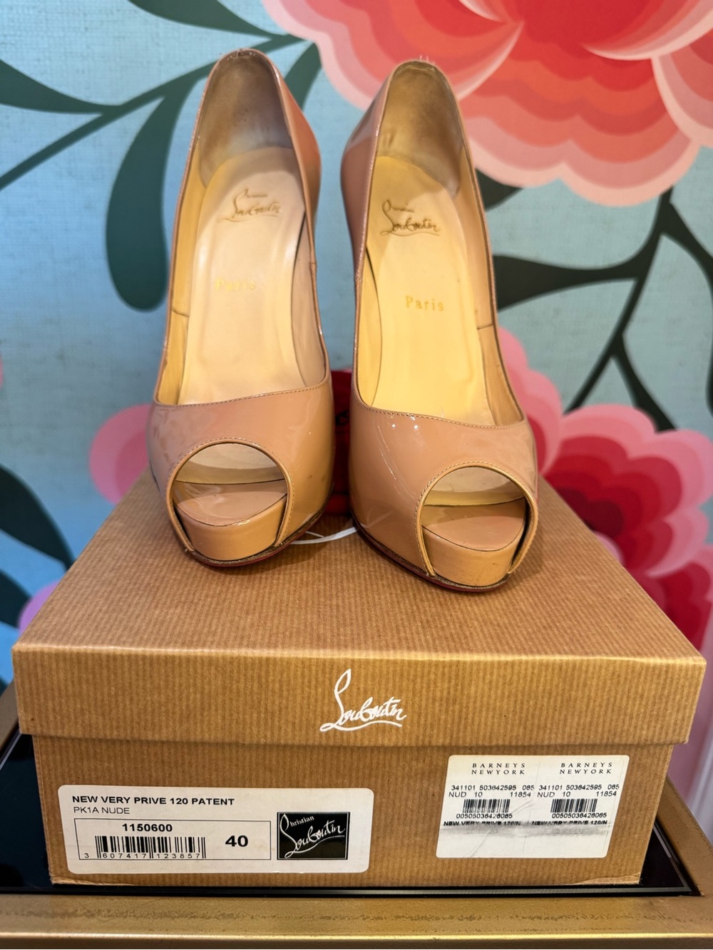 Christian Louboutin Nude Patent Peep-Toe Pumps